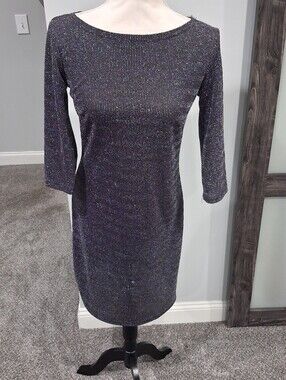 Grey Wolf Black And Silver Metallic Long Sleeve Midi Dress Size Small